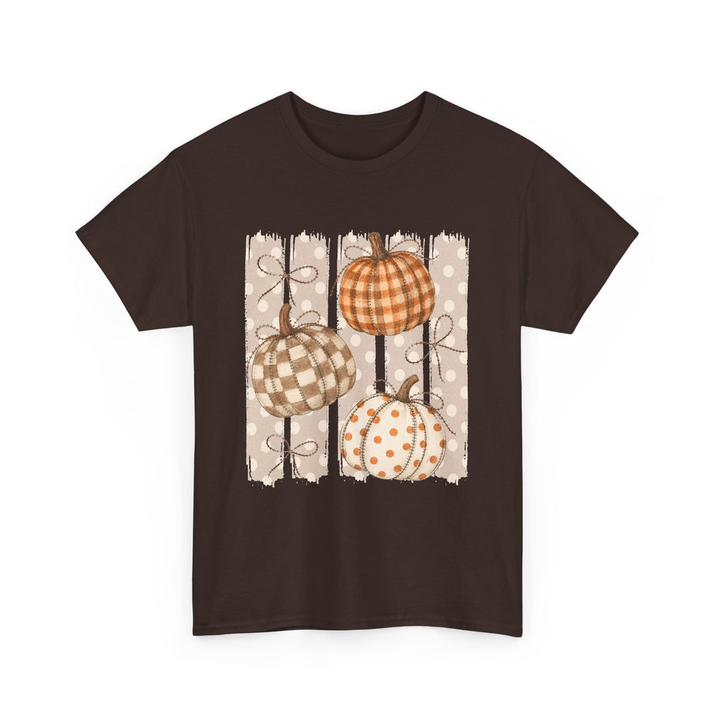 Autumn Gingham Pumpkins Tee — Cozy Fall Pumpkin Shirt