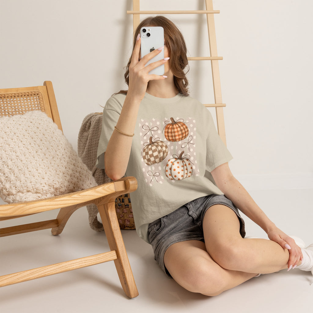 Autumn Gingham Pumpkins Tee — Cozy Fall Pumpkin Shirt