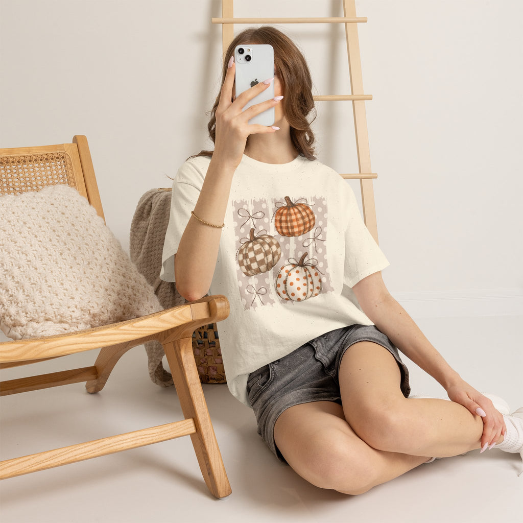 Autumn Gingham Pumpkins Tee — Cozy Fall Pumpkin Shirt
