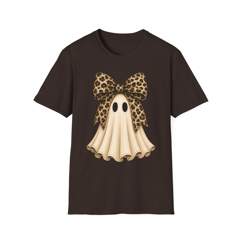 Ghost with Leopard Bow T-Shirt — Cute Halloween Shirt