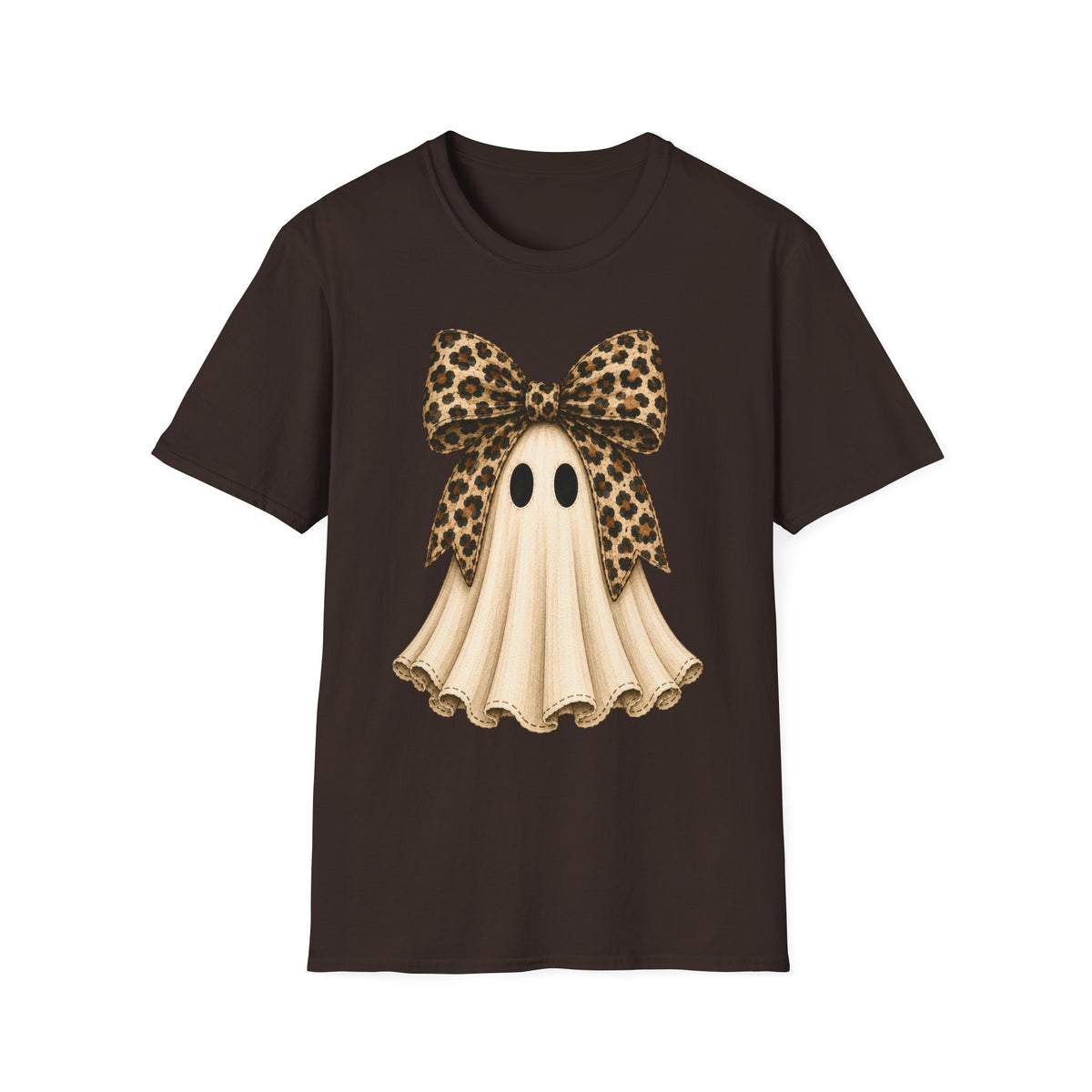 Ghost with Leopard Bow T-Shirt — Cute Halloween Shirt