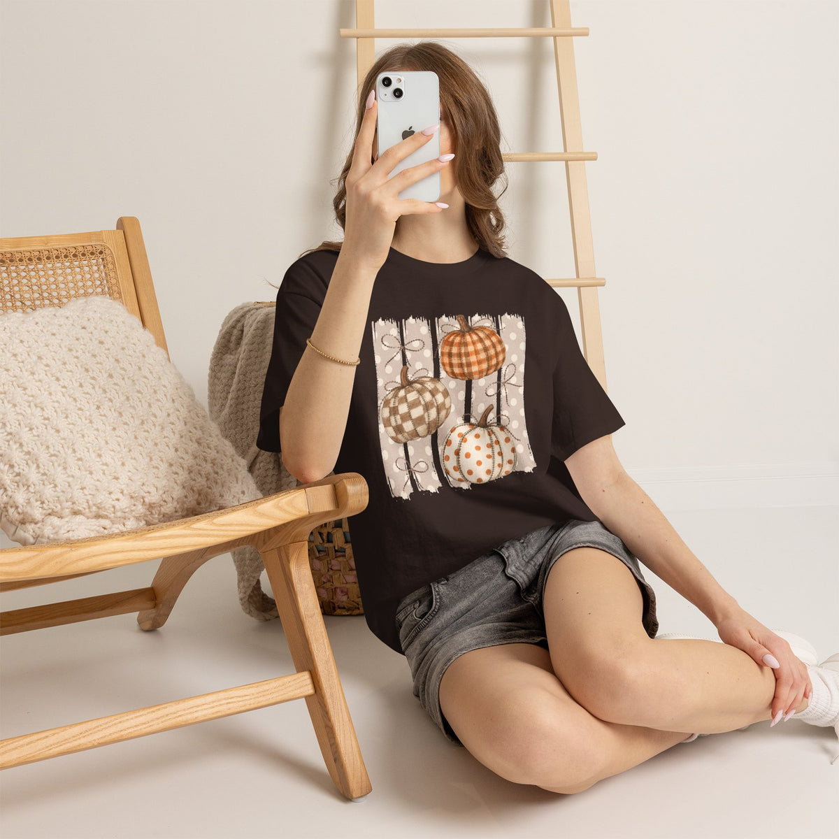 Autumn Gingham Pumpkins Tee — Cozy Fall Pumpkin Shirt
