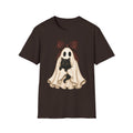 Ghost Costume Cat T-Shirt — Cute Halloween Ghost with Black Kitten