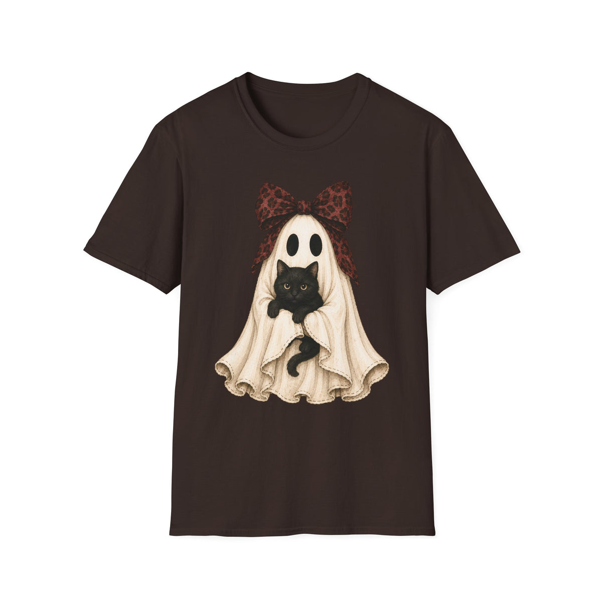 Ghost Costume Cat T-Shirt — Cute Halloween Ghost with Black Kitten